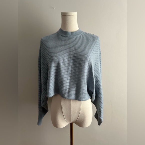 Wool/Linen Blend Aritzia Wilfred Free Lolan Cropped Sweater Size XS Light Blue - Picture 6 of 11